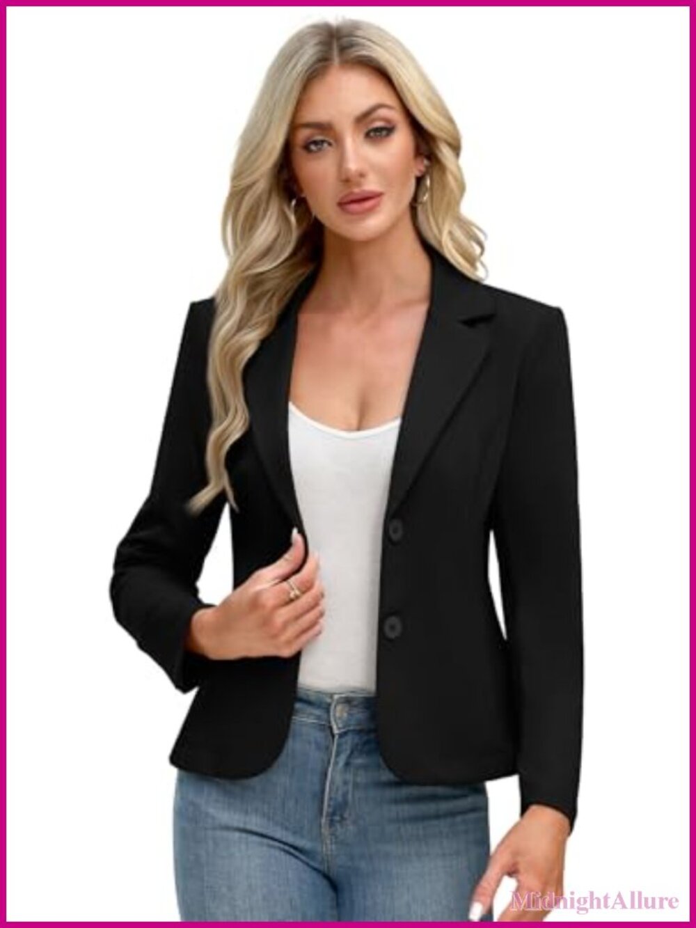 Knit Blazer Business Casual Long Sleeve Button Notch Collar Office Work Jacket